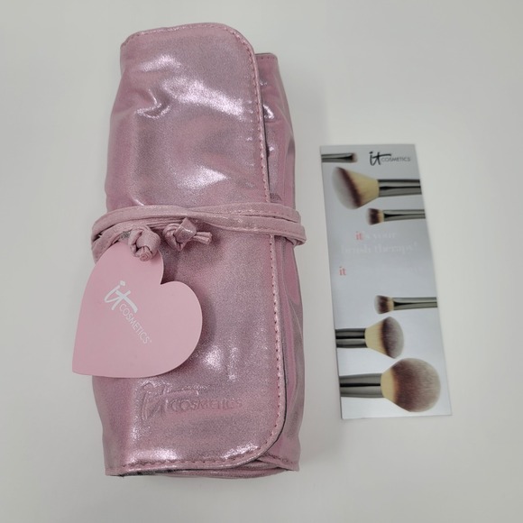 IT Cosmetics Special Edition Heavenly Luxe Brush Set Makeup Bag Travel Roll Pink - Picture 2 of 16